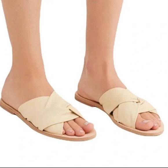 Free People Womens Rio Vista Cream Leather Slides Open Toe - Picture 1 of 8